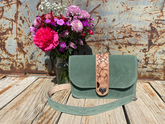 Tooled Floral & Suede Handbag