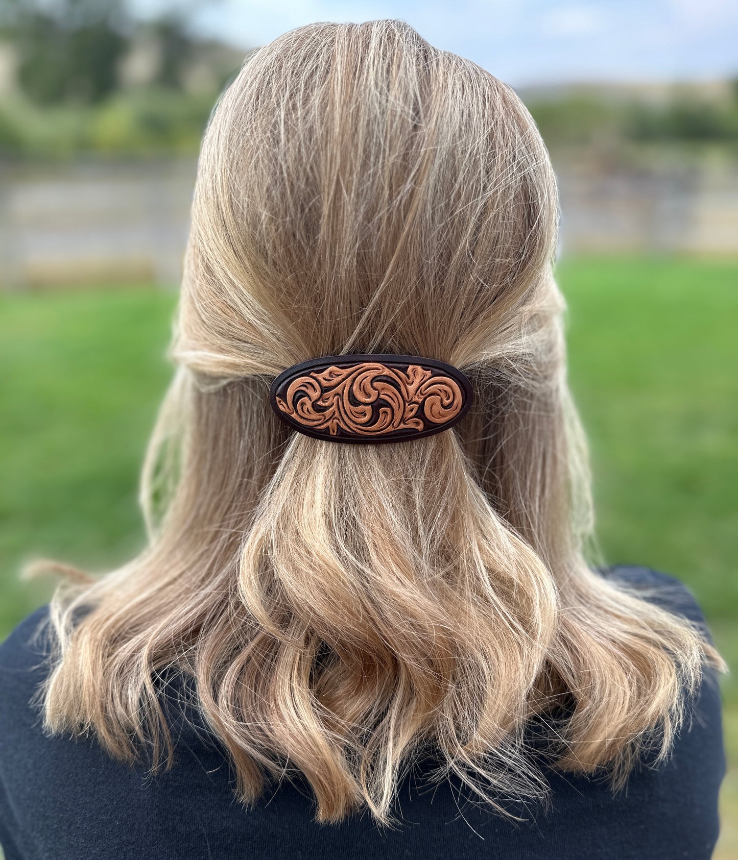Hand-tooled Leather Hair Barrette