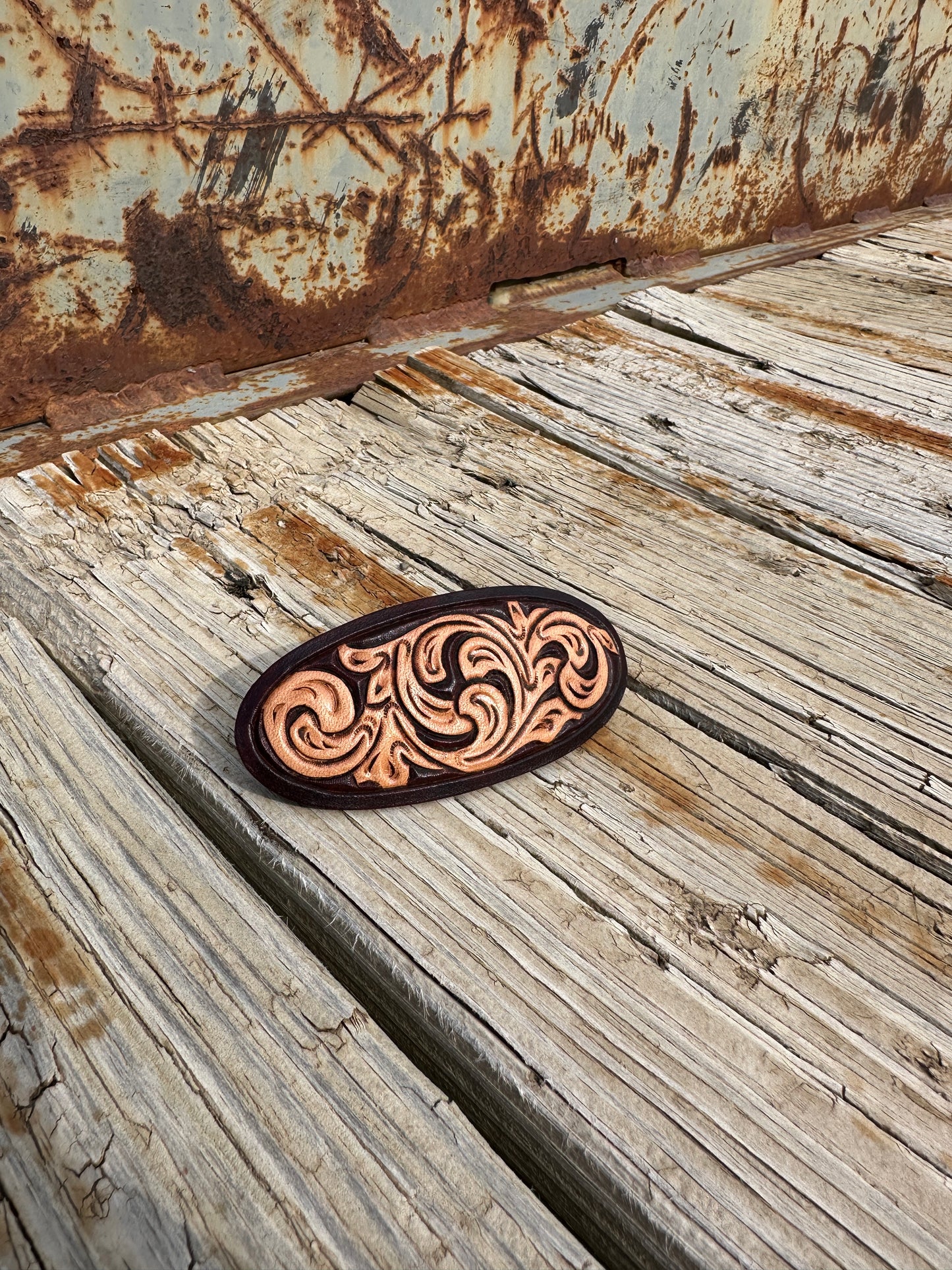Hand-tooled Leather Hair Barrette