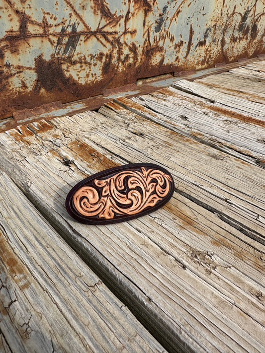 Hand-tooled Leather Hair Barrette